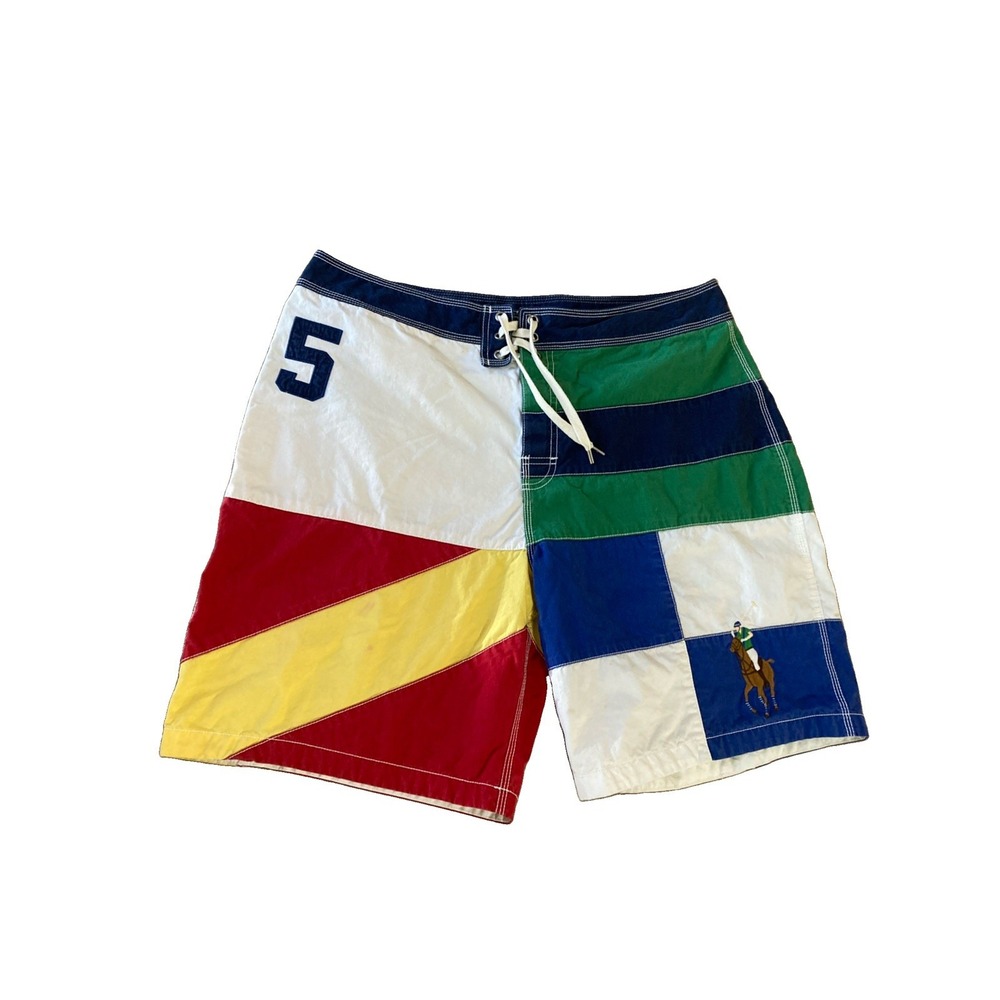 Vtg Polo Ralph Lauren Big Pony Swim Trunks Mens Sz 36 Color Block #5 Board Short